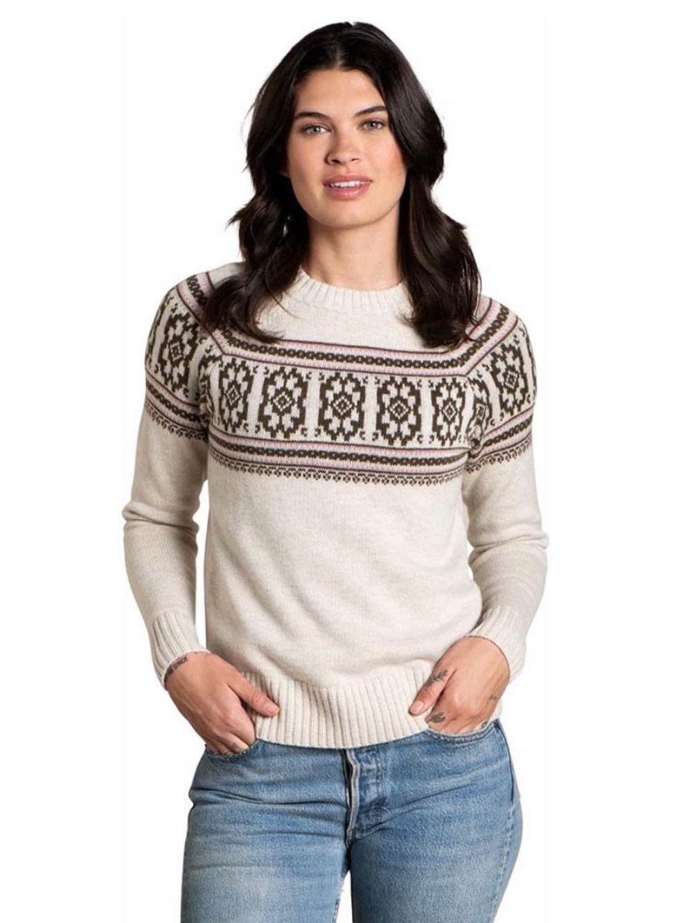 Toad&Co Crewneck Sweater in Cream and Pink Accents Size XS